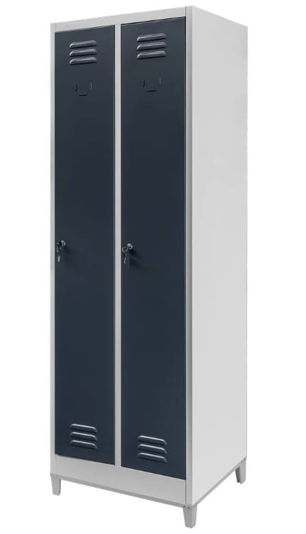 Szafka BHP ubraniowa na podstawie z nóżkami Mega-M pracownicza 2-drzwiowa S-60 cm szara/grafitowy front