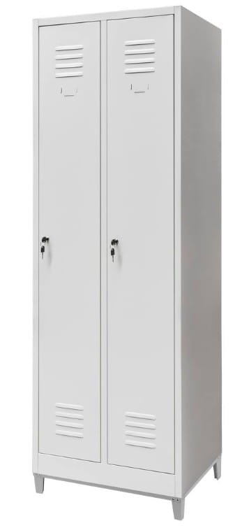 Szafka BHP ubraniowa na podstawie z nóżkami Mega-M pracownicza 2-drzwiowa S-60 cm szara