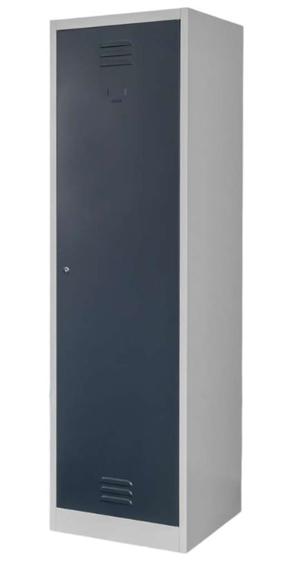 Szafa gospodarcza socjalna Mega-M 1-drzwiowa z półkami S-50 cm szara grafitowy front
