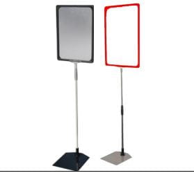 Stojak informacyjny plakatowy 800-1450 mm, kieszeń "U" A4, na podstawce stalowej, ramka A4 