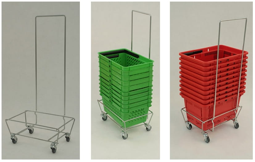 Wózek na kółkach pod koszyki, z rączką (uchwytem), cynk galwaniczny