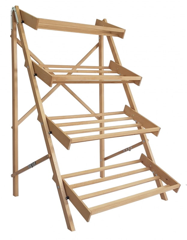 Regał wystawowy, składany, drewniany, bukowy, 4 półki  