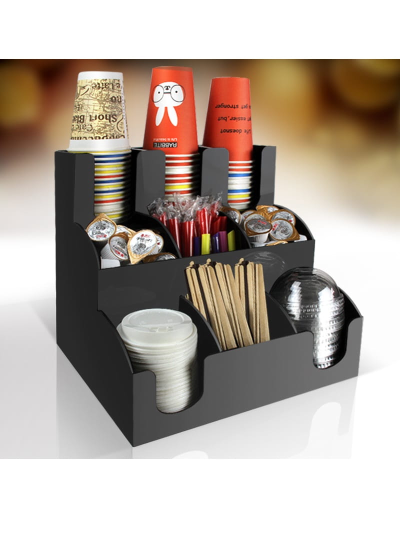 Organizer, dyspenser, podajnik na kubki, wieczka, słomki, łyżeczki