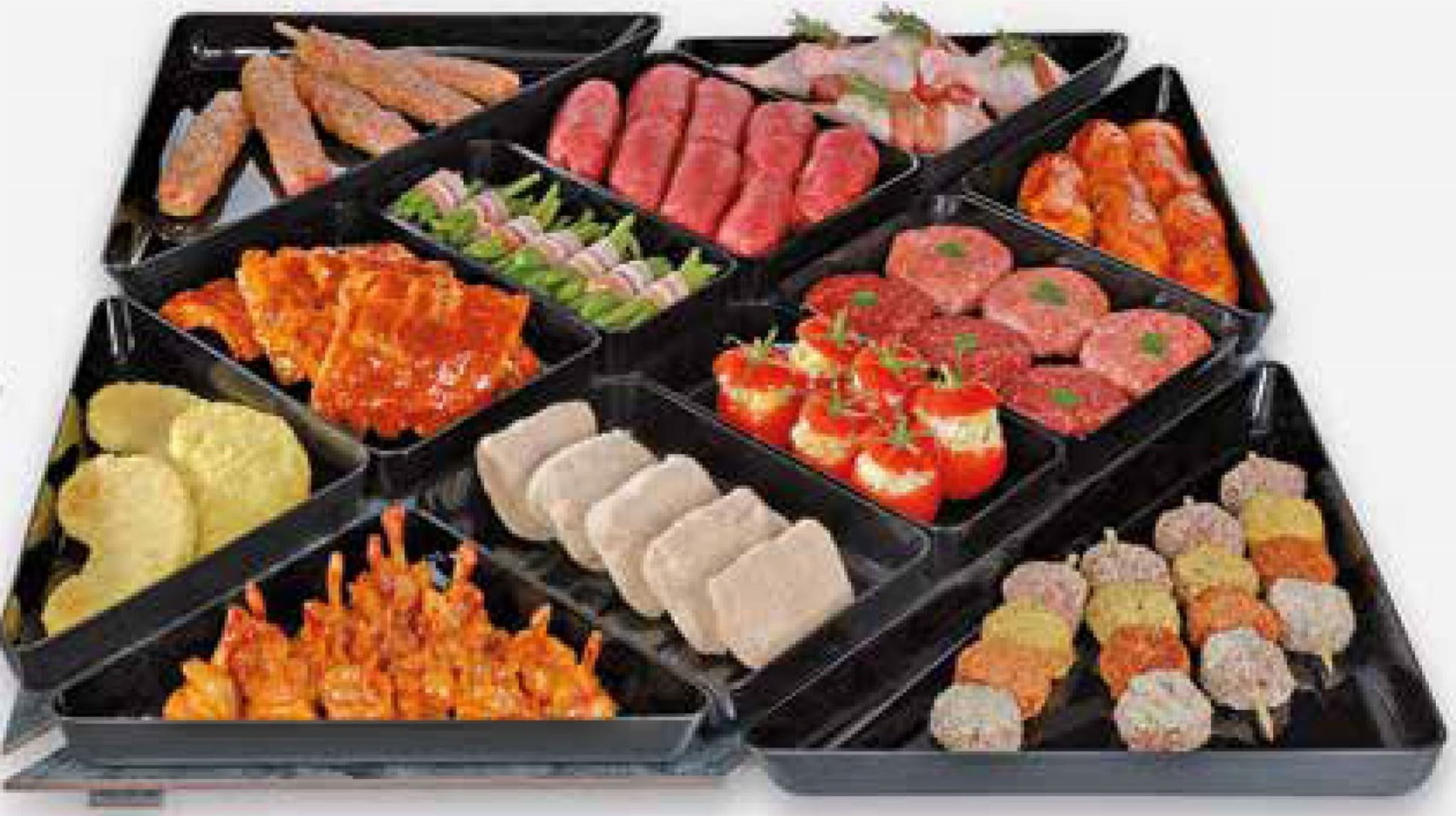 Komplet na sałatki z pojemnikami trójkątnymi 80x80 cm, 11 pojemników gł. 5 cm, Dupont, Plexiline 