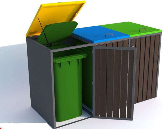 Zabudowa do pojemników na odpadki 3x240 l, stal nierdzewna