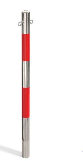 Słupek uliczny prosty z wierzchołkiem wypukłym i koluchami, stal nierdzewna szlifowana