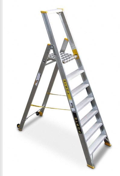 Drabina aluminiowa, rozstawna, podest, 8 stopni  