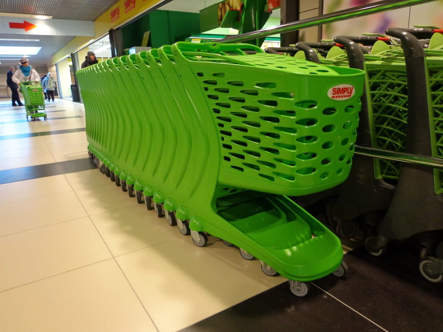 Wózek sklepowy z tworzywa  80 litrów Mini Basic z kółkami fi 100 mm, Rabtrolley 