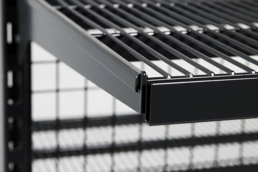 Półka WIRE głębokość 46 lub 56 cm (ażurowa), do regału przyściennego lub gondoli, z uchwytami