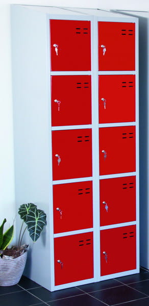 Szafa metalowa ubraniowa czerwono - szara, 10 przegród