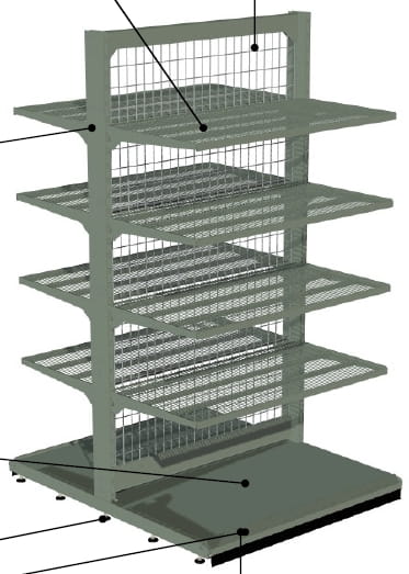Regał sklepowy typu gondola, dwustronny (ażurowy) VK, głębokość 56 cm